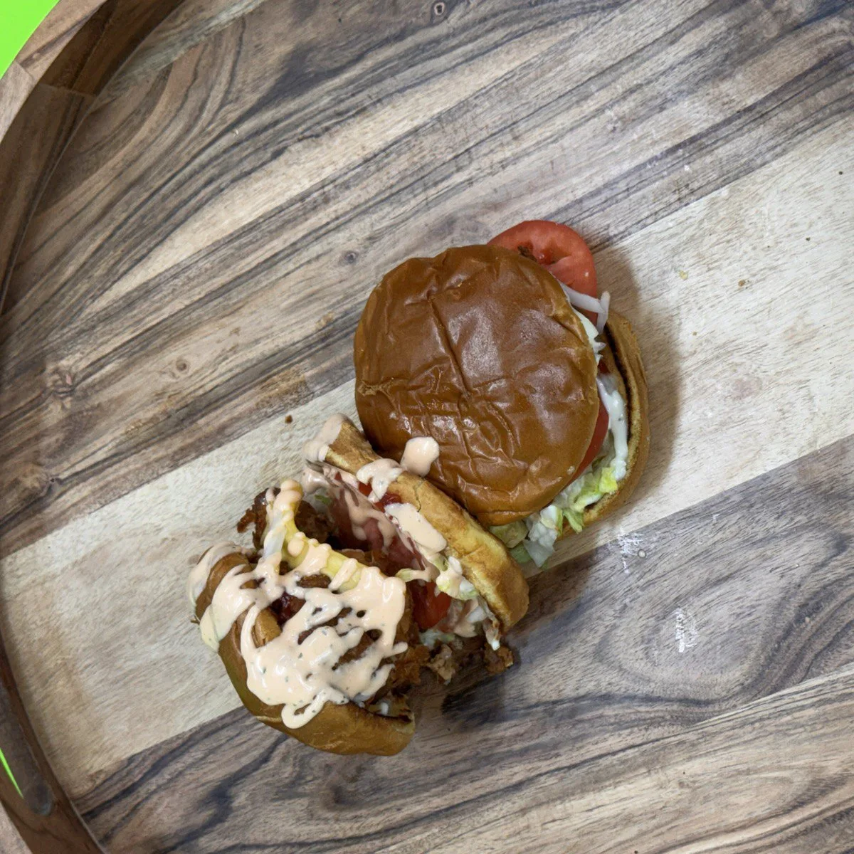 Crispy Chicken Sandwich with fried halal chicken, lettuce, tomato and mayo on toasted bun